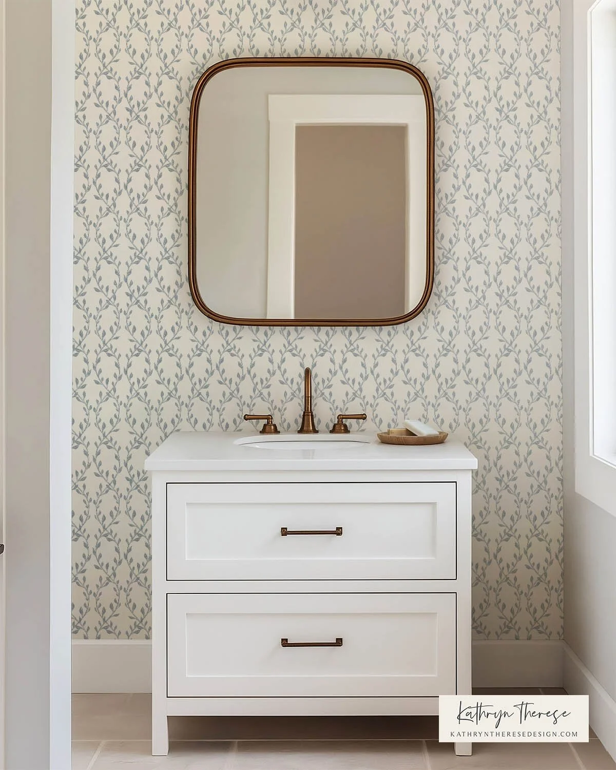 Aven Botanical Trellis Wallpaper for Modern Traditional and Cottage Interiors