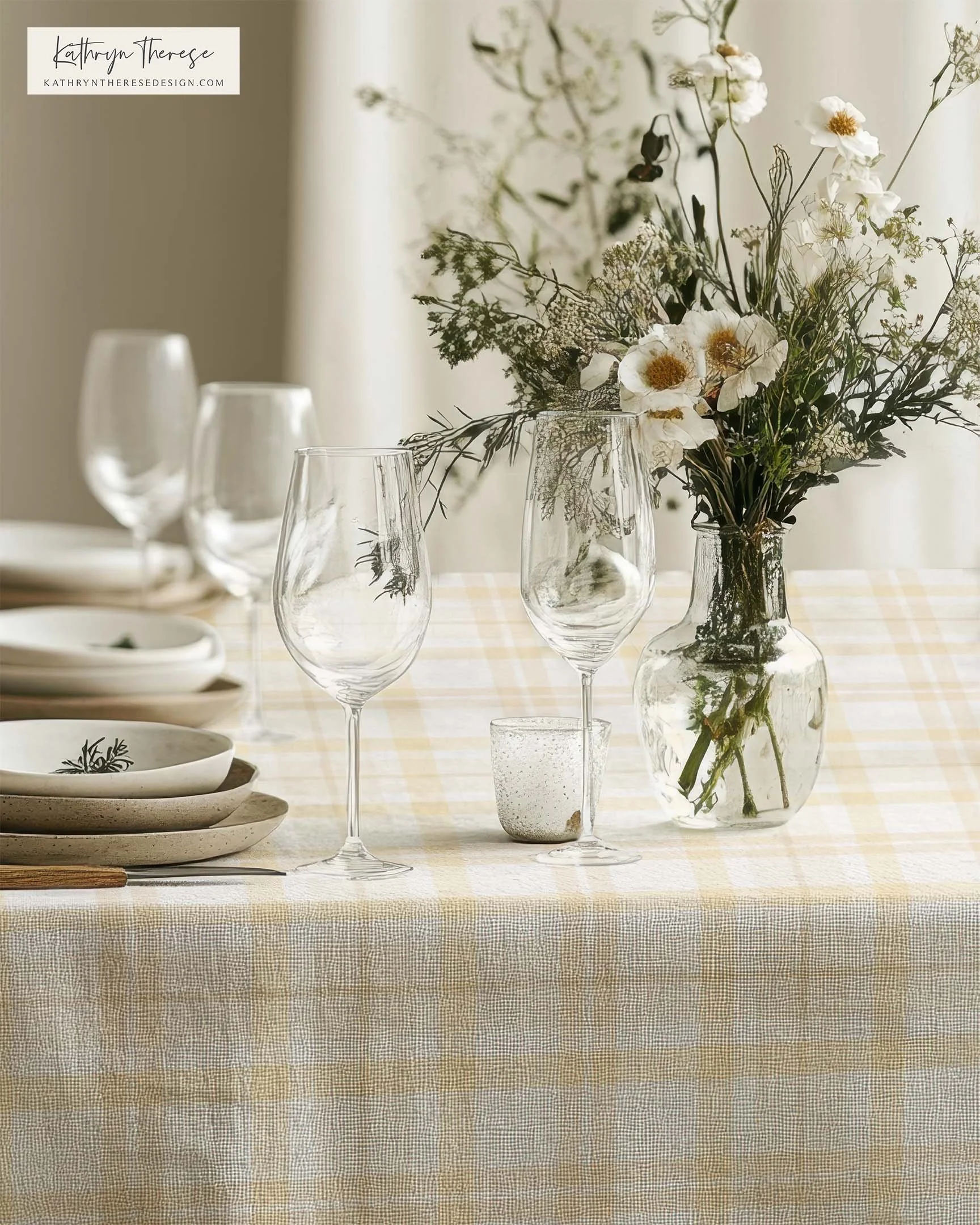 Weathered Butter Yellow Plaid Spring Tablecloth