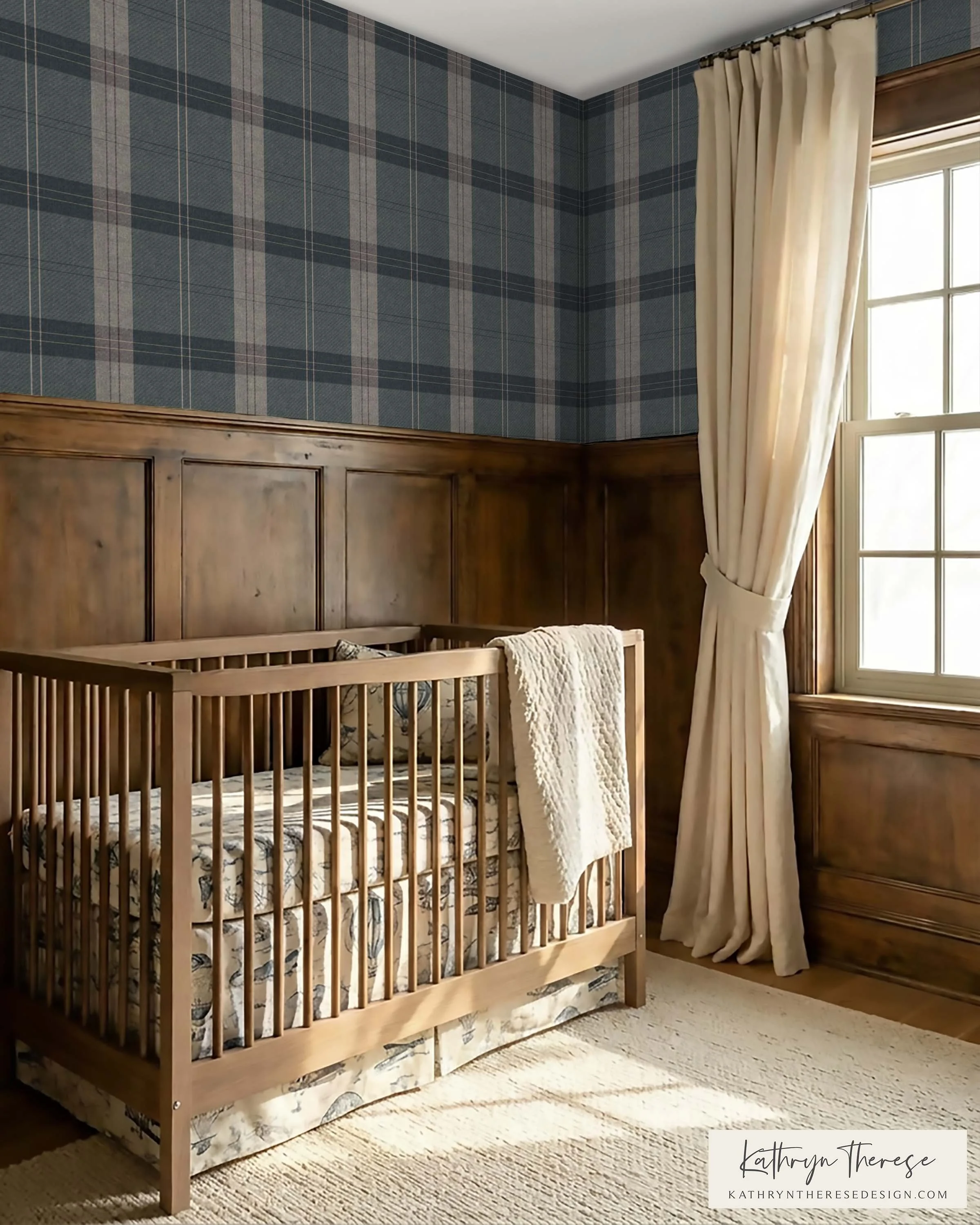 Heritage Tartan Plaid Wallpaper for Vintage Boy Nursery