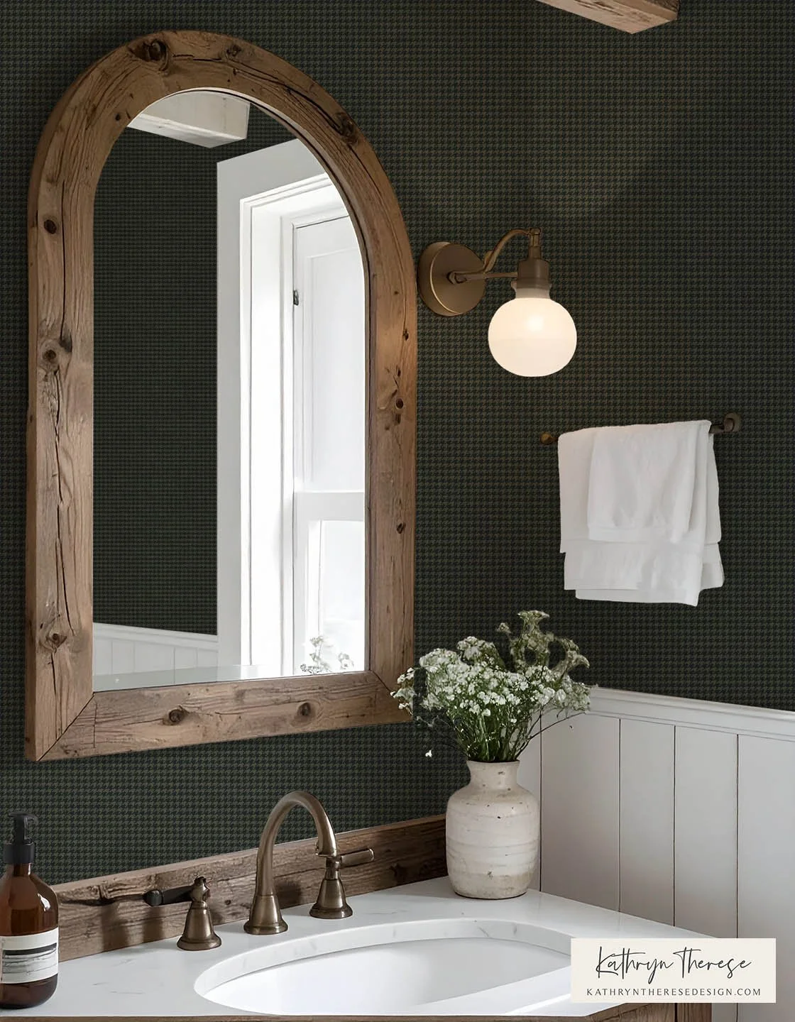 Textured Houndstooth Wallpaper for Modern Traditional, Farmhouse, and English Country Powder Rooms