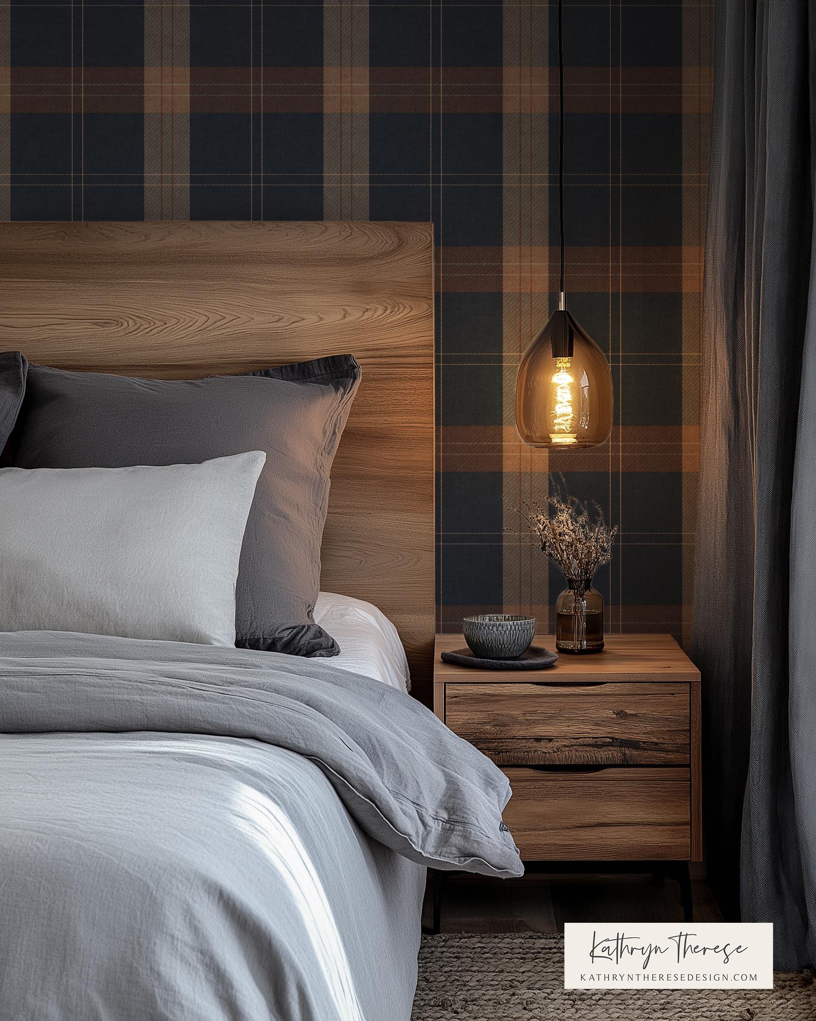 Moody Heritage Tartan Plaid Wallpaper for Modern Traditional Bedroom