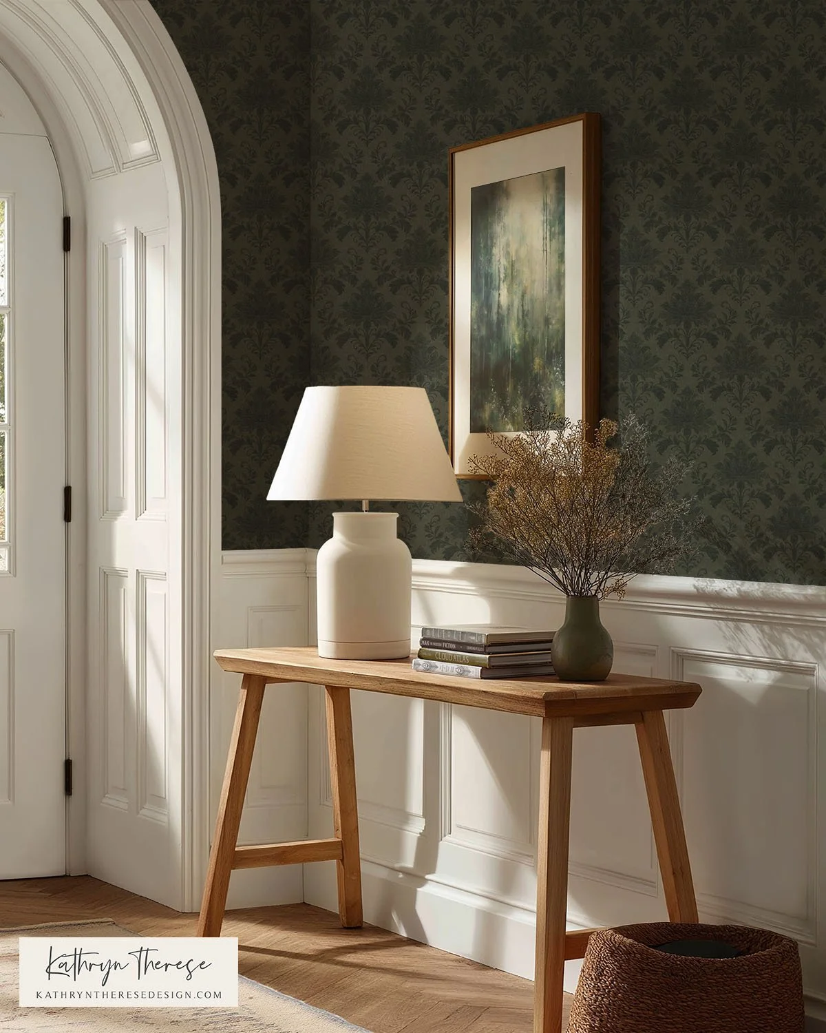 hollis-forest-green-floral-damask-wallpaper-modern-traditional-entryway.jpg