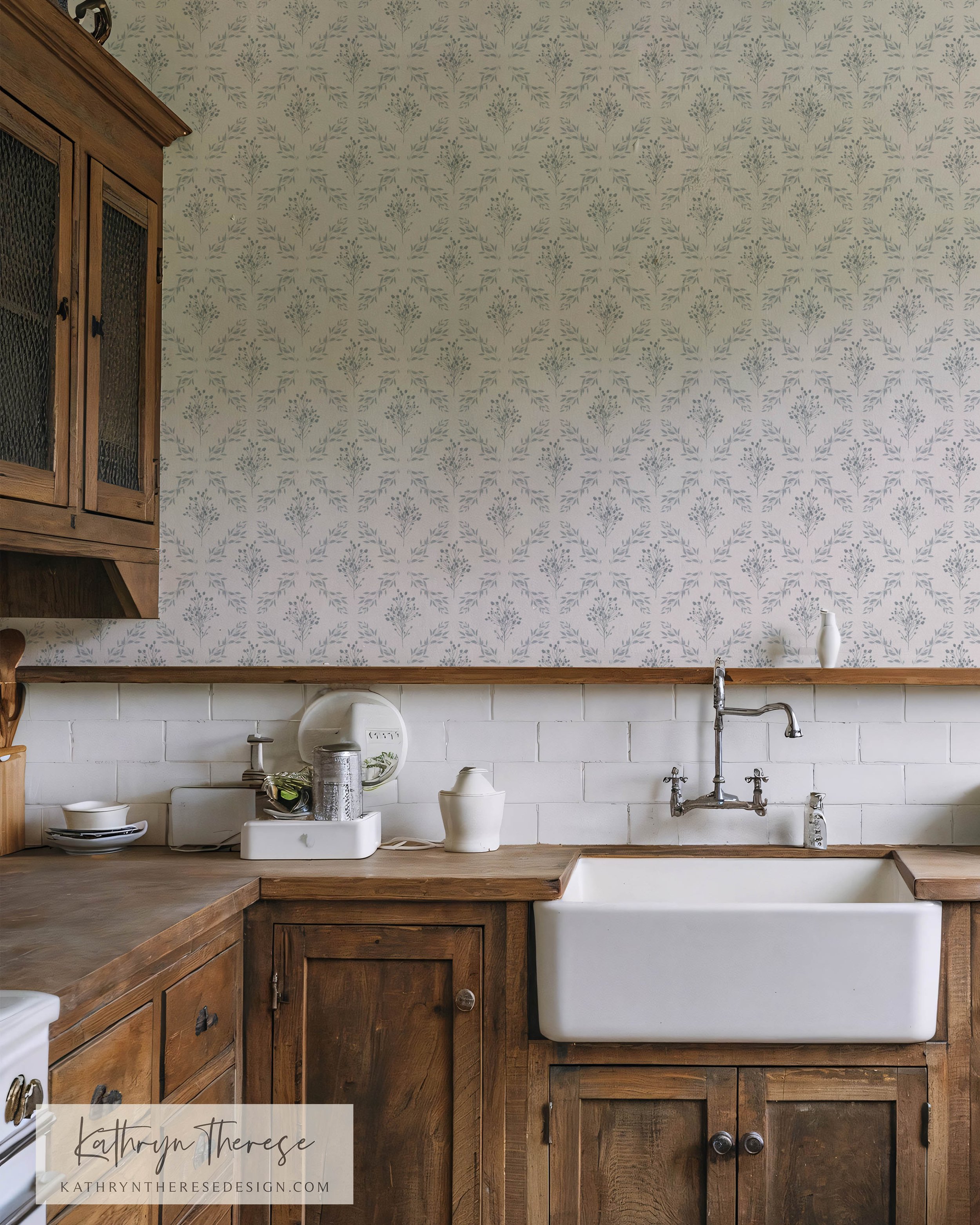 Textured Botanical Trellis Wallpaper for Cottage and English Country Interiors