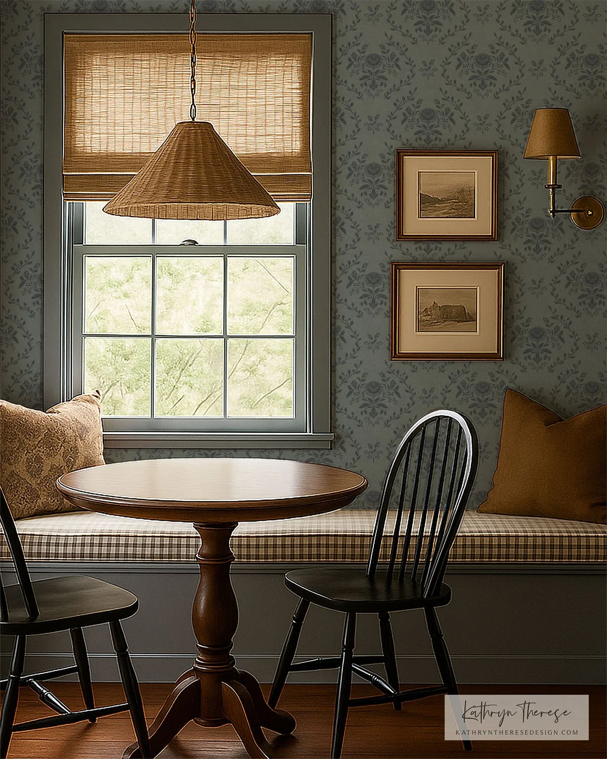 Marlowe - Teal Navy Floral Trellis Wallpaper for Modern Traditional Interiors