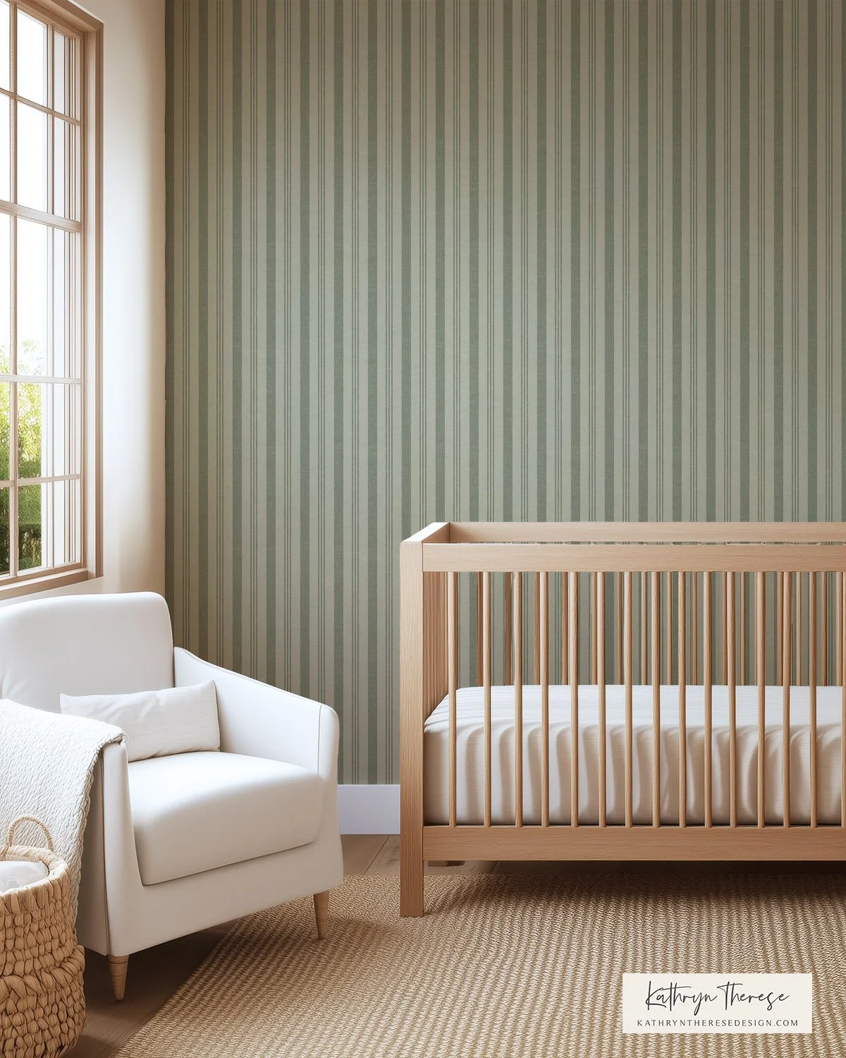 Linden Linen Textured Ticking Stripe in Tonal Sage