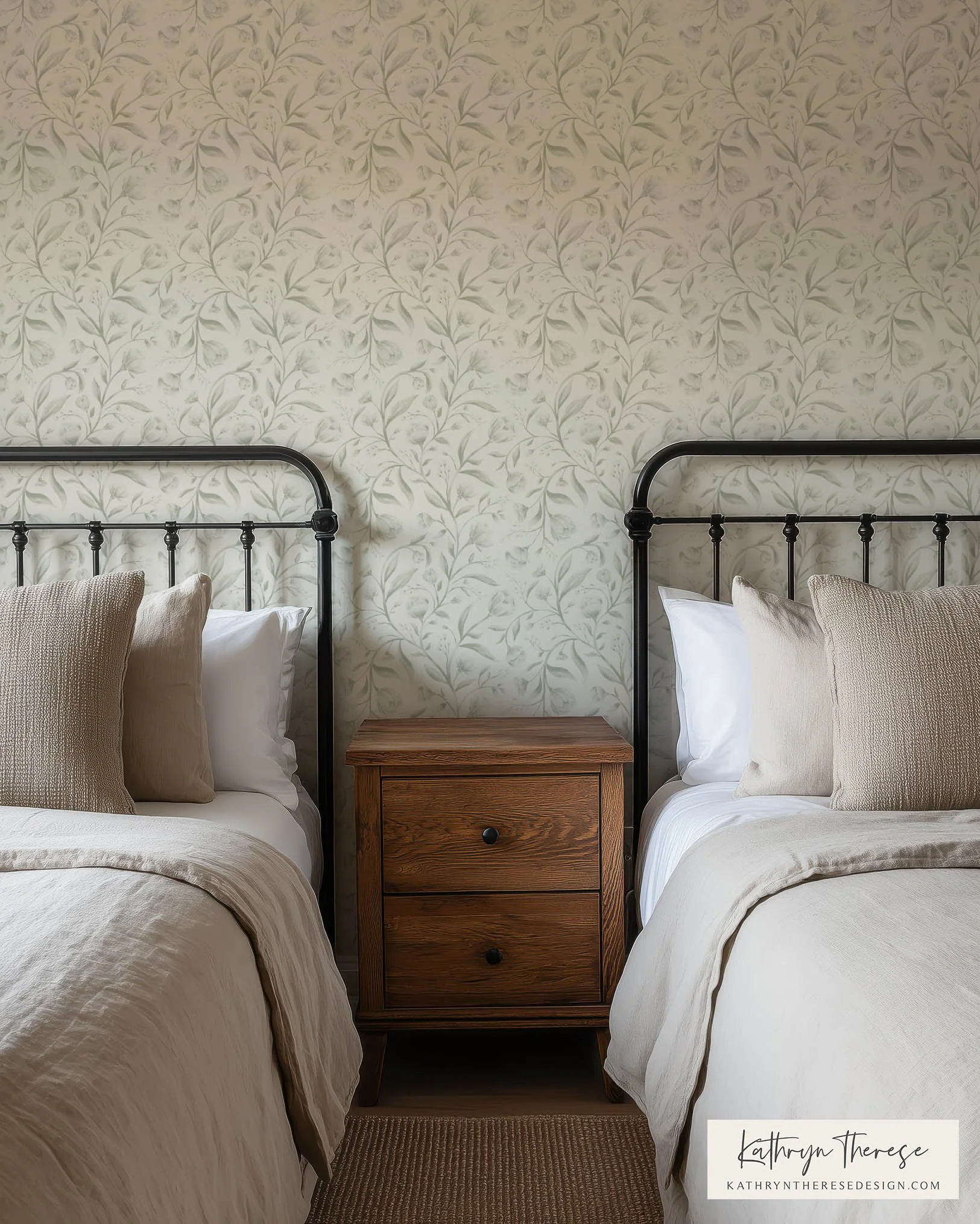 Muted Sage Vintage Trailing Floral Wallpaper for Cottage &amp; English Country Interiors