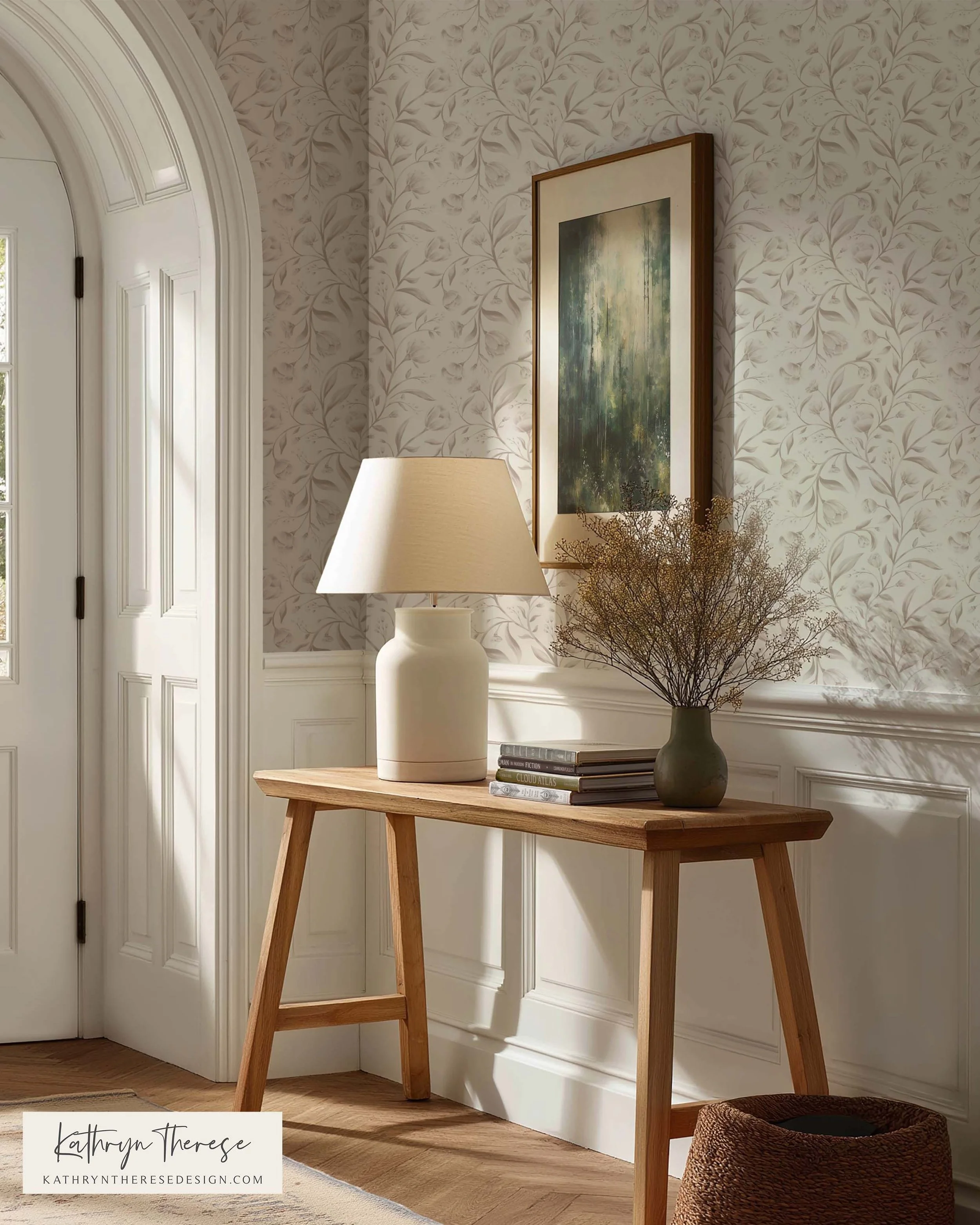 Neutral Vintage Trailing Floral Wallpaper for Cottage &amp; English Country Interiors