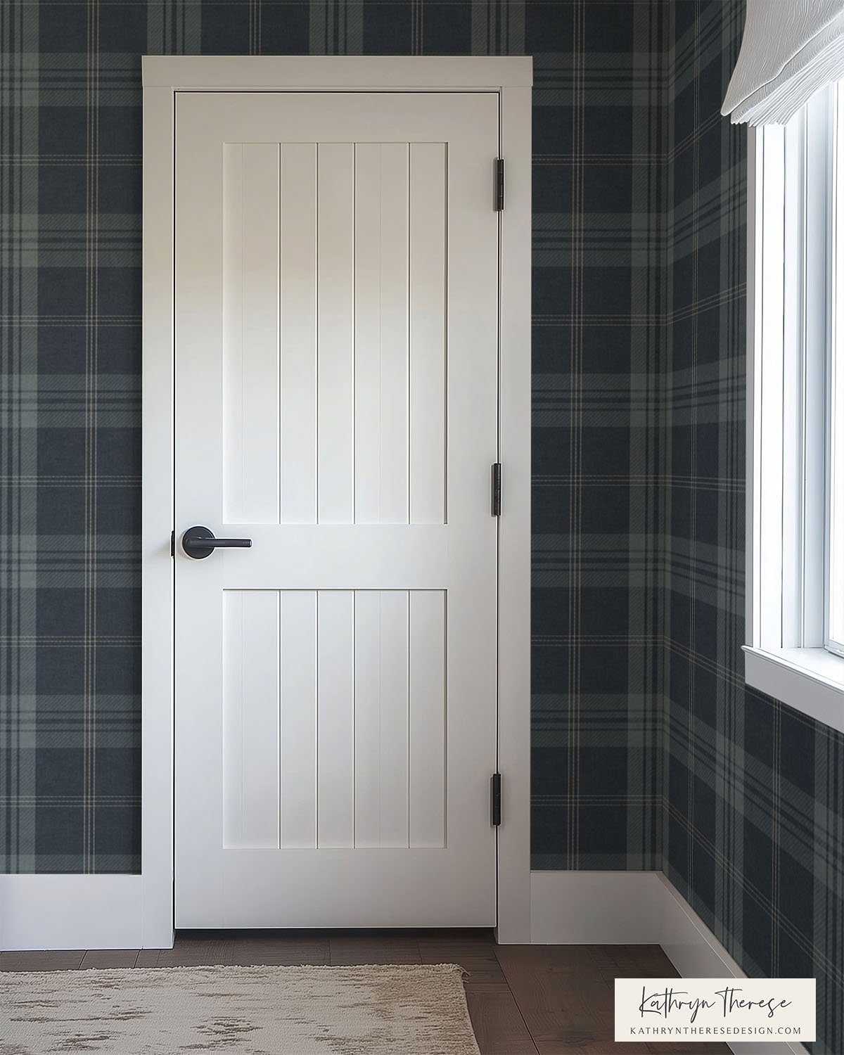 Windsor Plaid Wallpaper in Dark Teal Navy - Classic Tailored Check for Modern Traditional Interiors