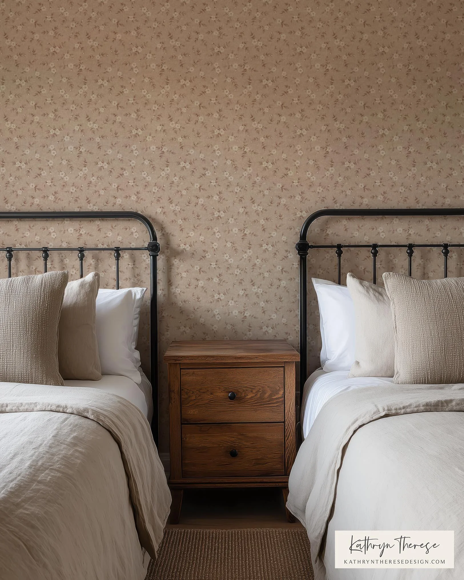 Ditsy Vintage Floral Wallpaper for Farmhouse and Cottage Girl Rooms