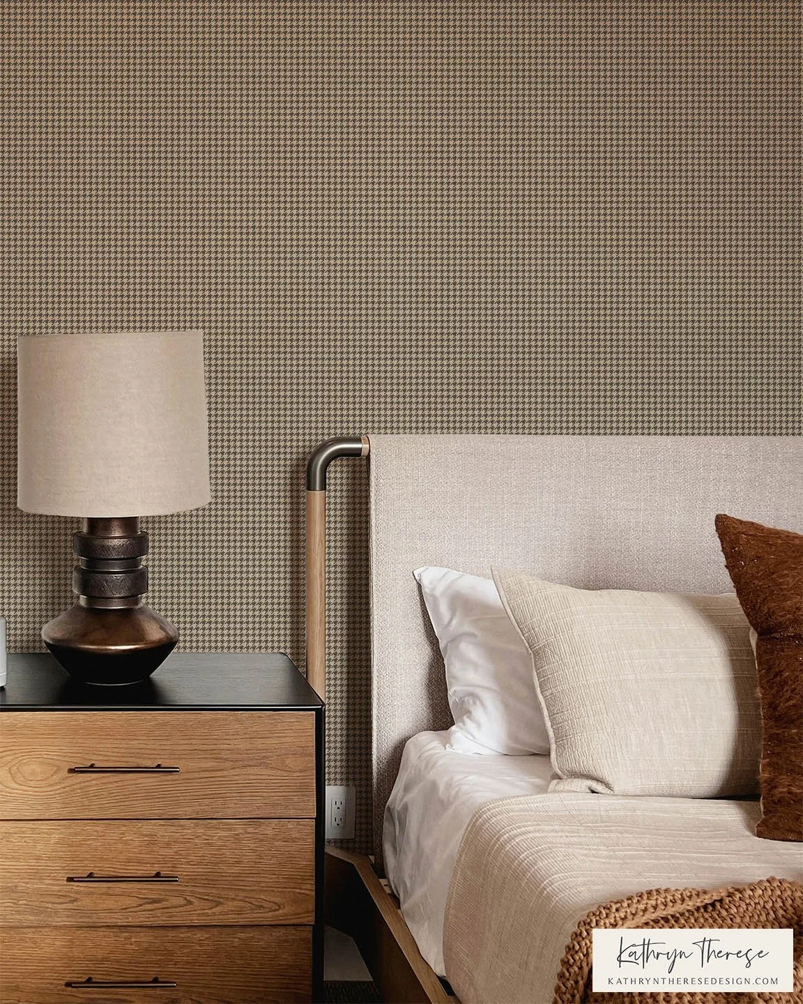 Textured Houndstooth Wallpaper for Modern Traditional, Farmhouse, and English Country Bedrooms