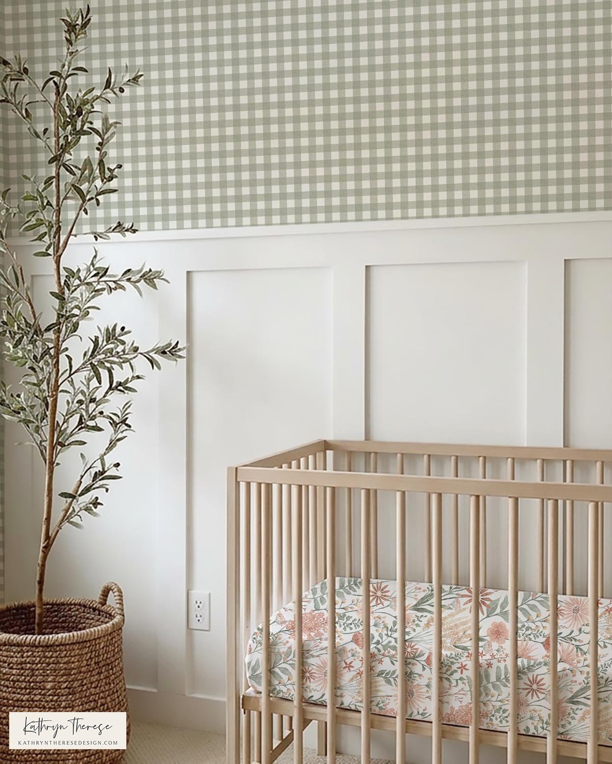 Linen Textured Gingham Check Wallpaper in Soft Sage Green