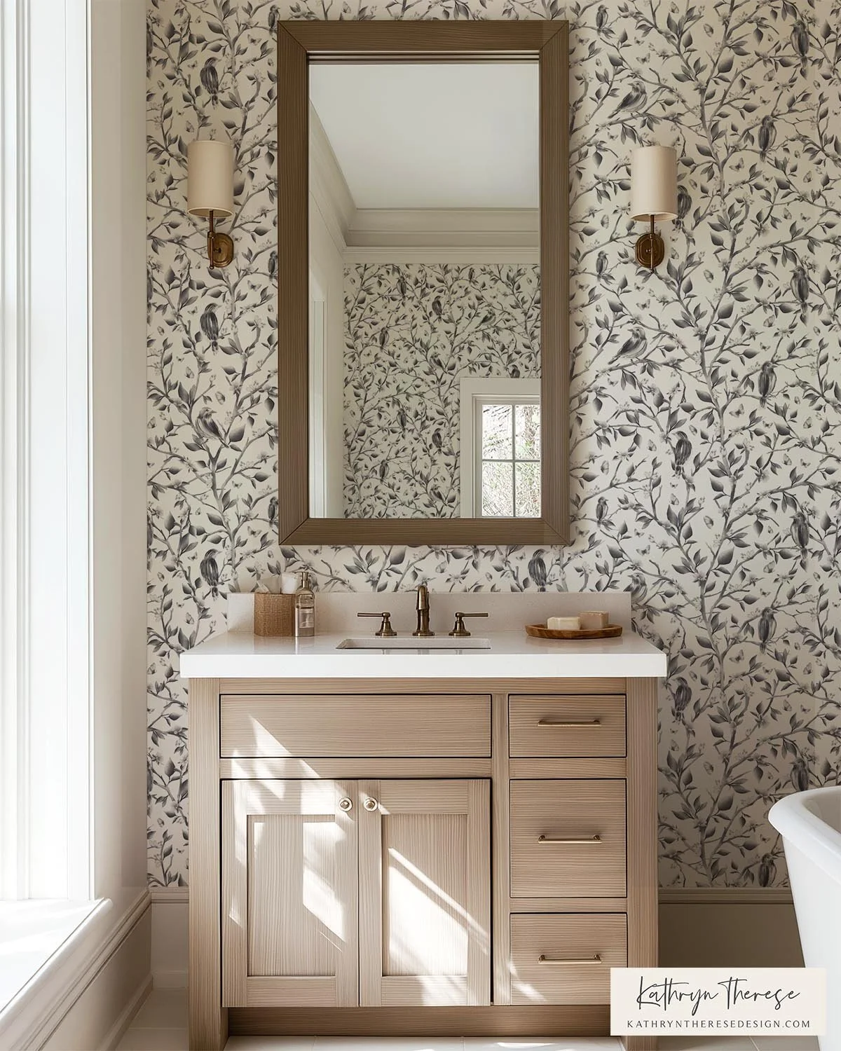Vintage Bird &amp; Botanical Toile Wallpaper for Cottage &amp; English Country Interiors