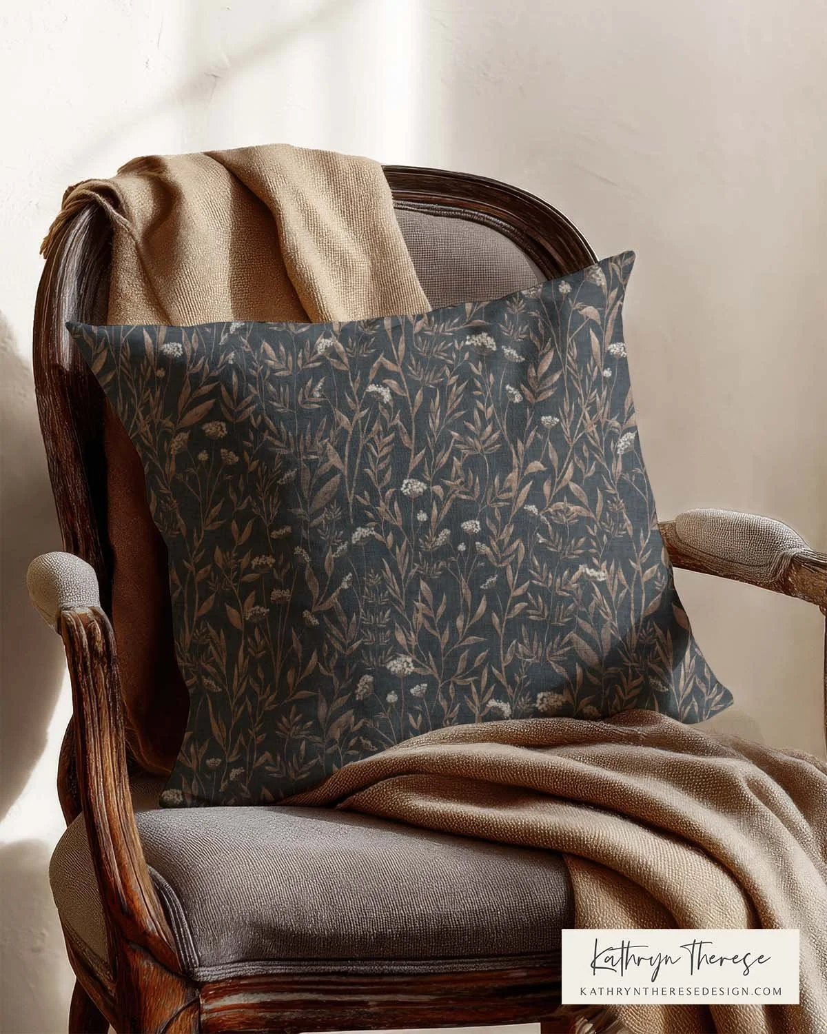 Moody Wildflower Floral and Vintage Botanical Meadow Throw Pillow
