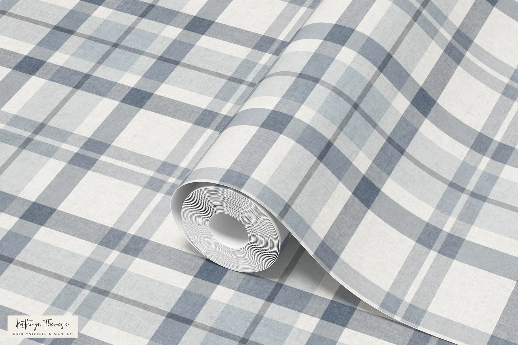 Colter Classic Heritage Plaid Wallpaper in Dusty Blue, Denim and Cream 