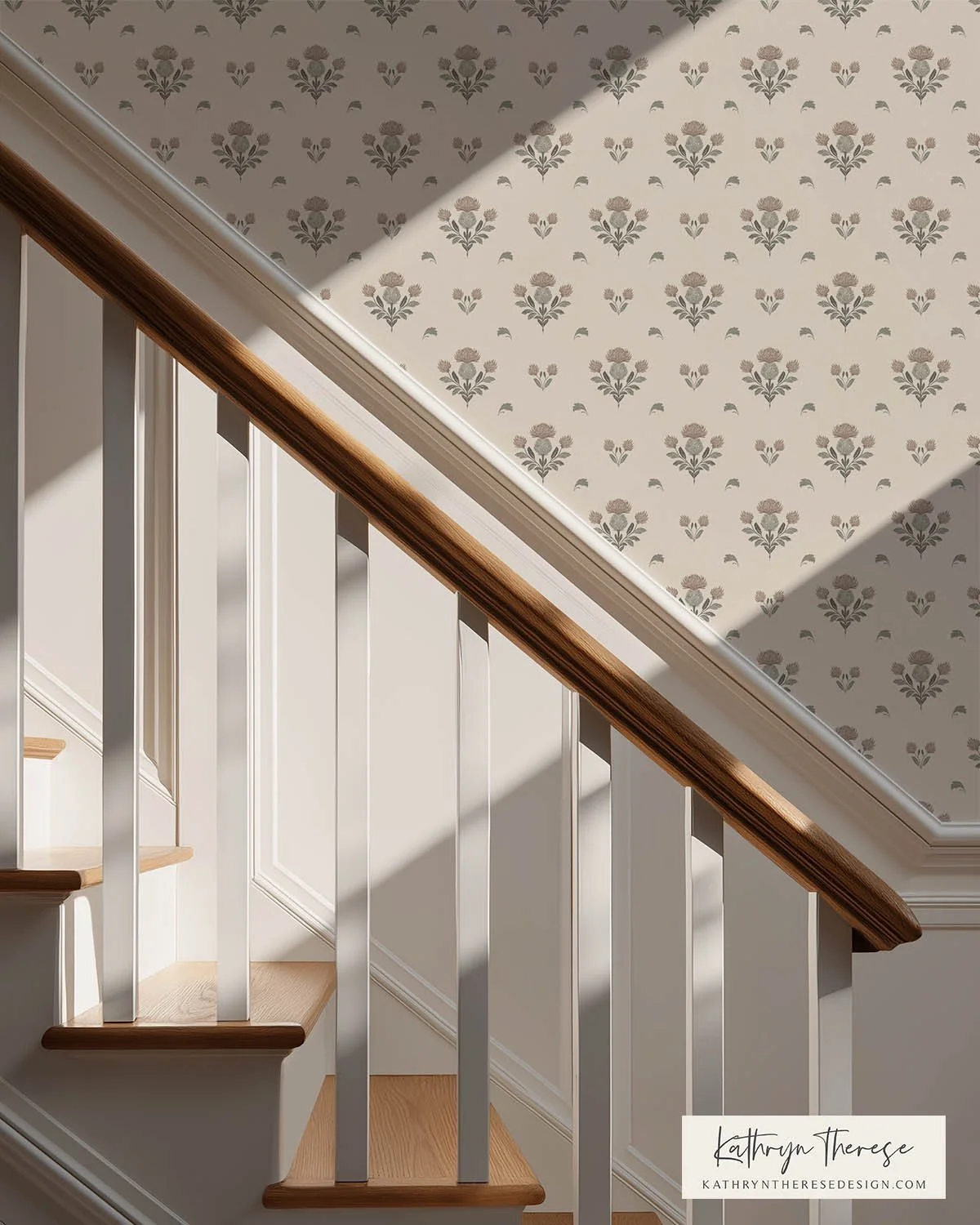 Rowan is a small-scale botanical wallpaper featuring a delicate floral sprig repeat inspired by heritage textile motifs. Its refined structure works beautifully in modern traditional, English country, and cottage interiors, especially in bedrooms, po
