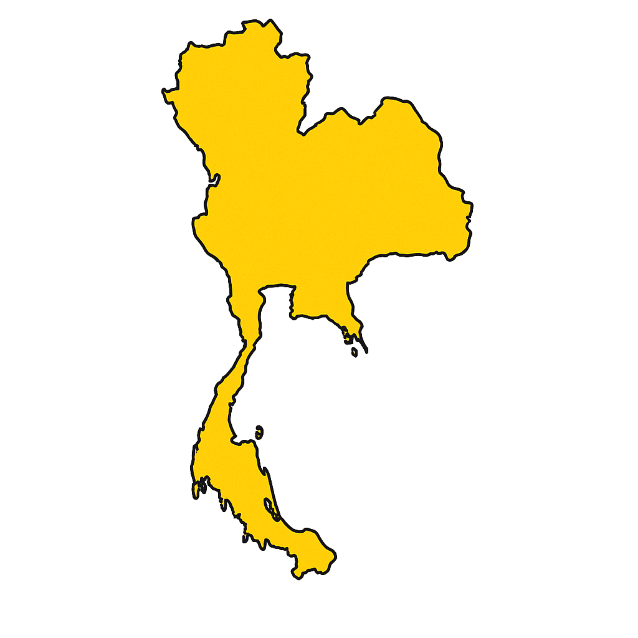 Carte de la Thaïlande en jaune avec distorsion visuelle et arrière-plan noir.