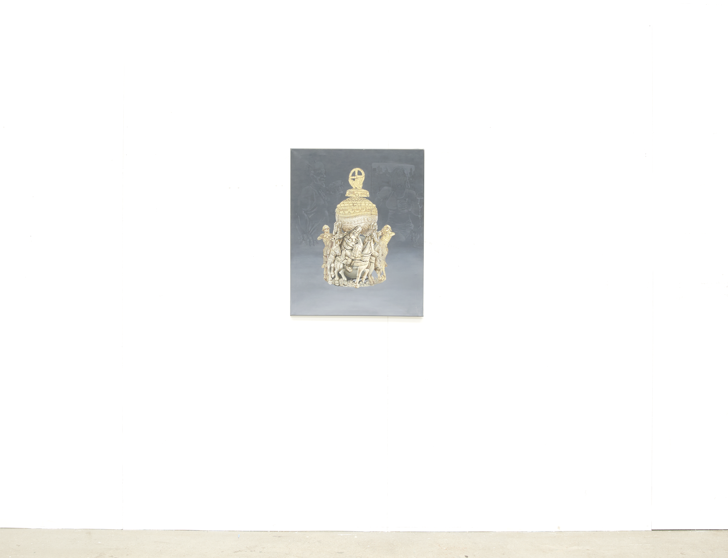 "The Untitled Saltcellar Allegory" - Pictured on wall,
Acrylic on Canvas,
61 x 76.5 cm,
2025