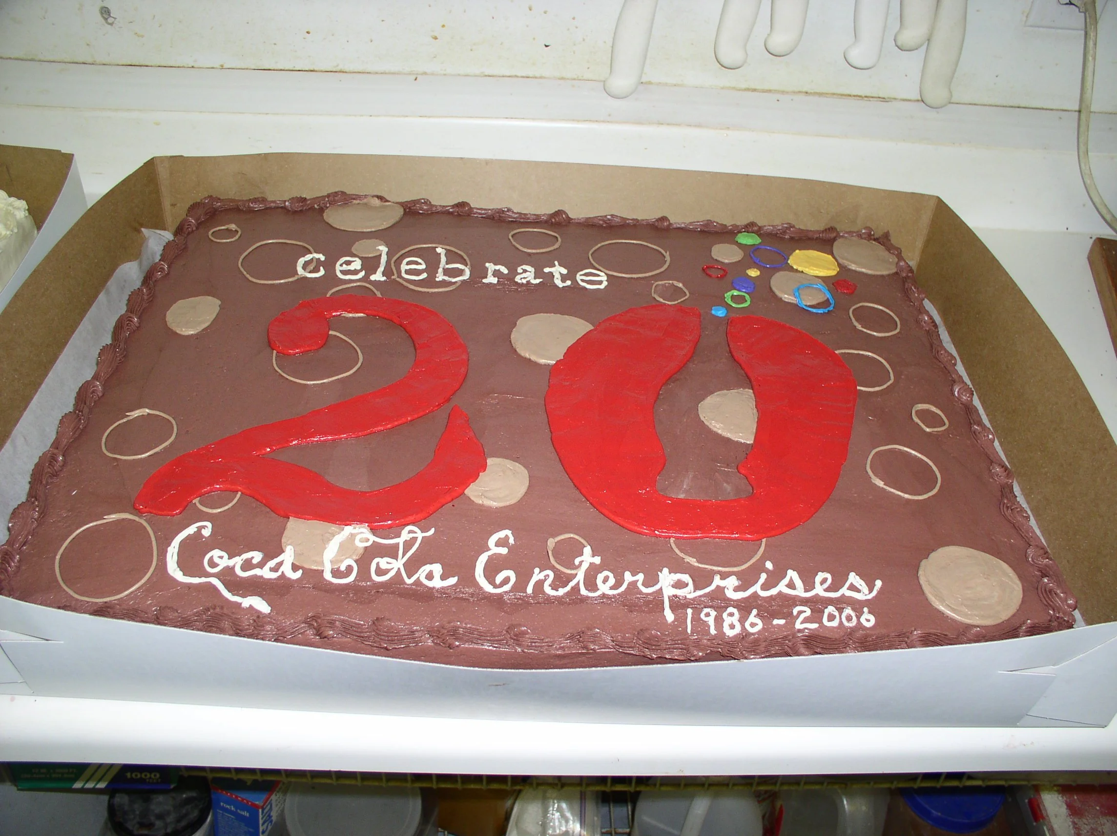 Coke A Cola Corporate Celebration Sheet cake  Frosted in Chocolate Buttercream and Design