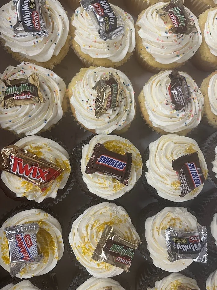 Individual Candy Bar Cupcakes Desserts with Gold Sugar Flake Dusting