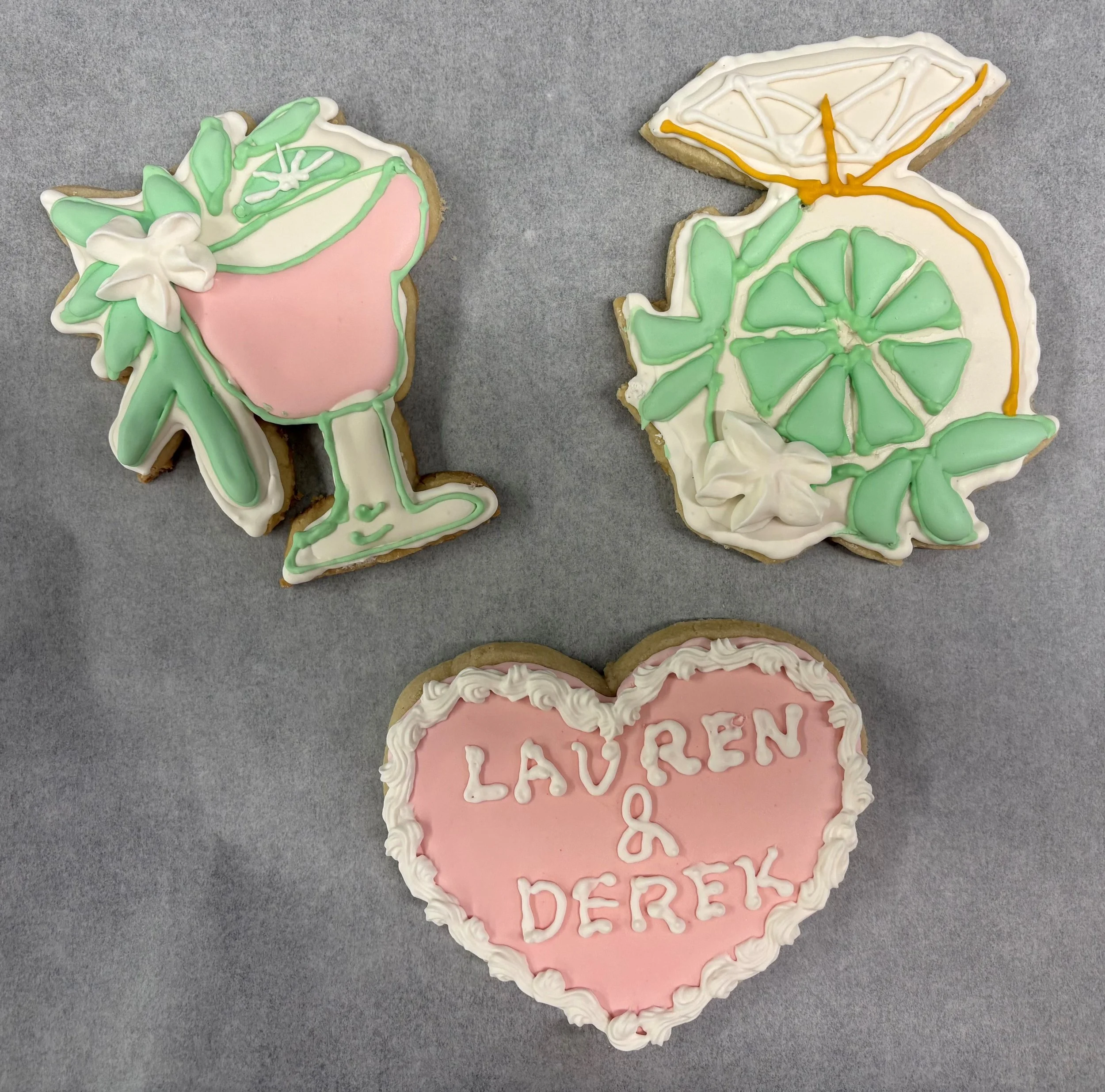 Margarita and Matrimony Cookies Margarita Glass Diamond Ring Monogram Heart