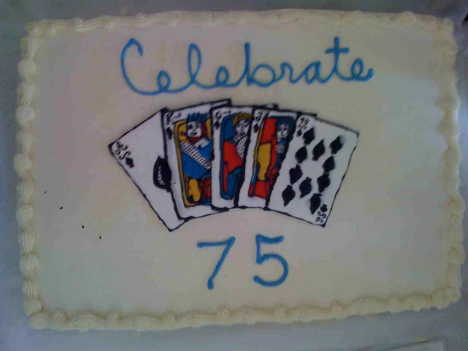 Hand Painted Frosting Playing Cards on Sheet Cake 75th Birthday Celebration 