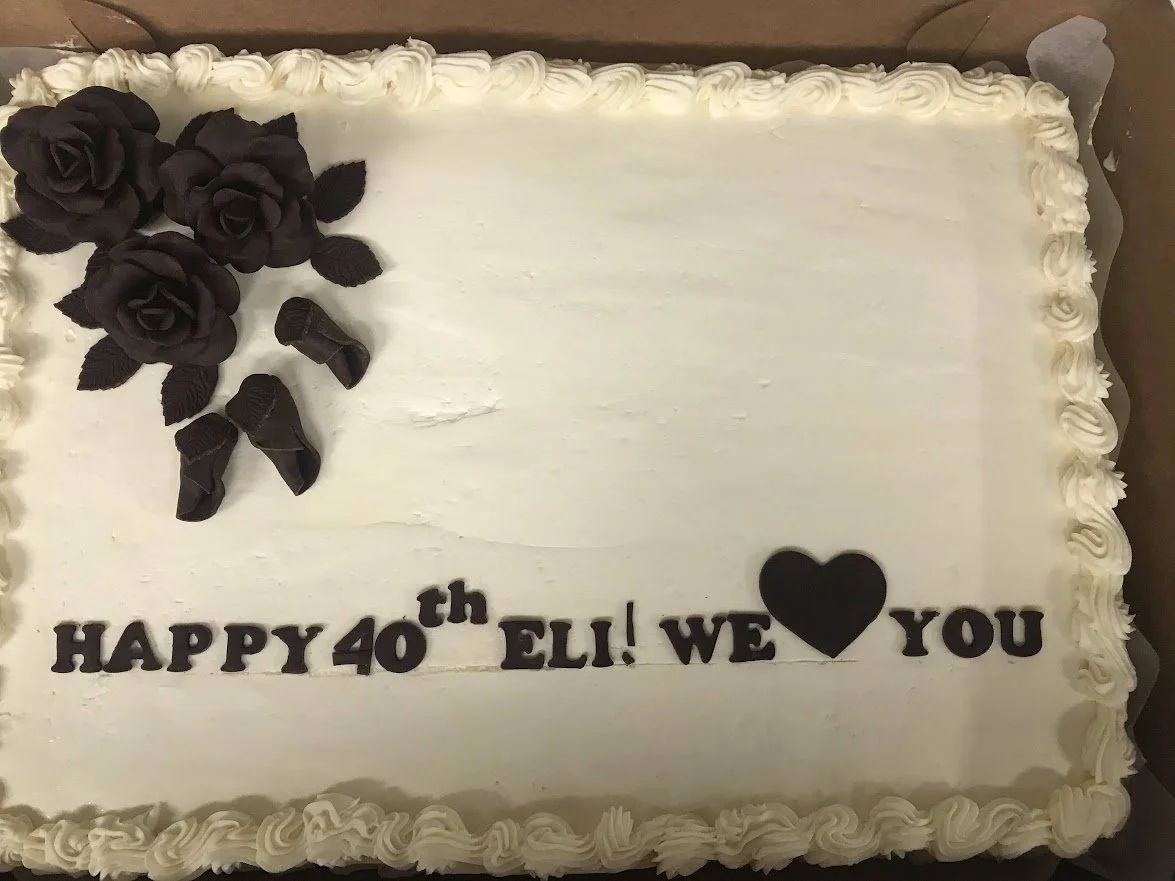 Hand Formed Chocolate Roses and Stamped Chocolate Salutation Sheet Cake
