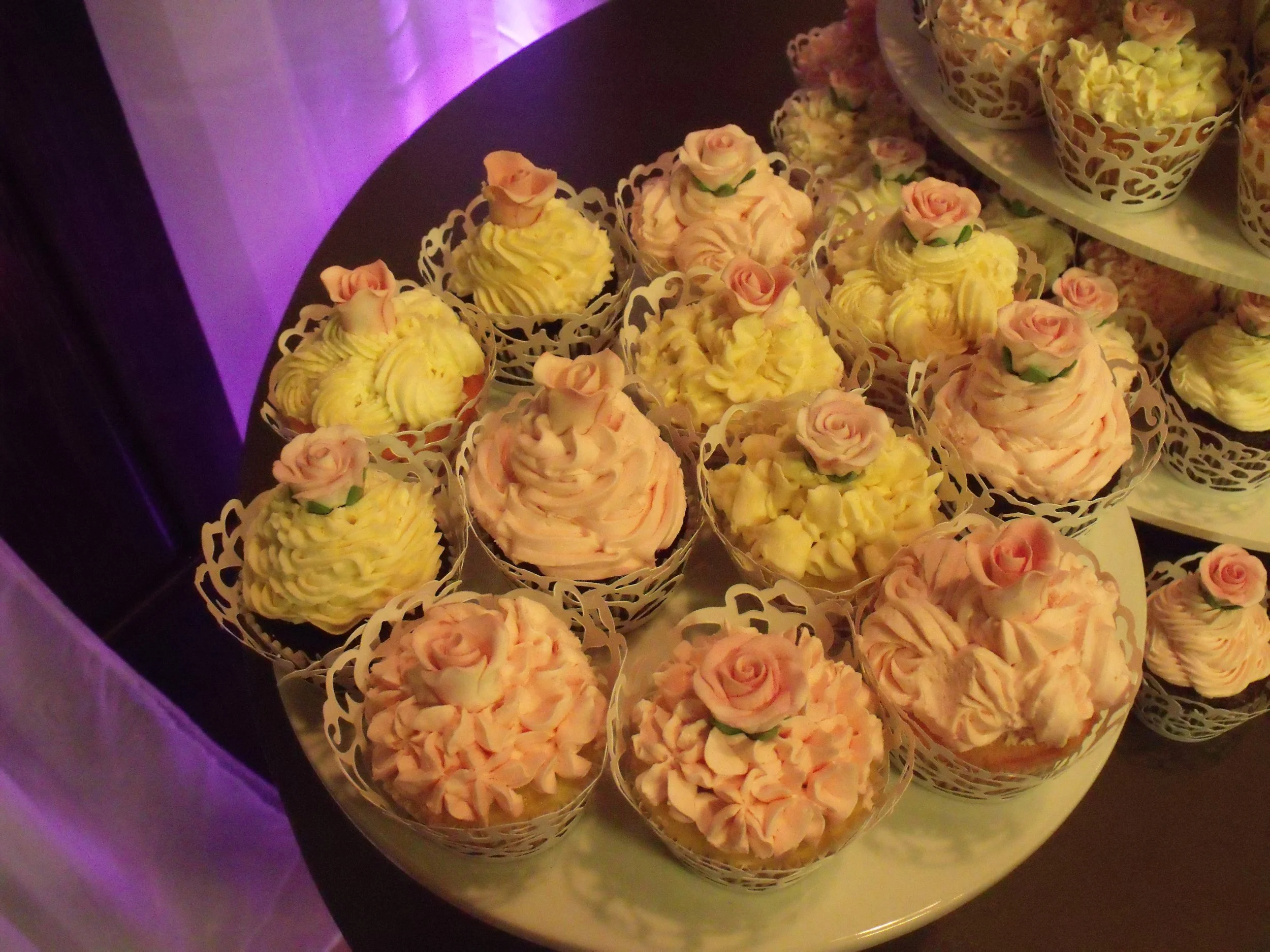Cupcake Closeup Mixed Buttercream Piping Styles and Sugar Rose Accents