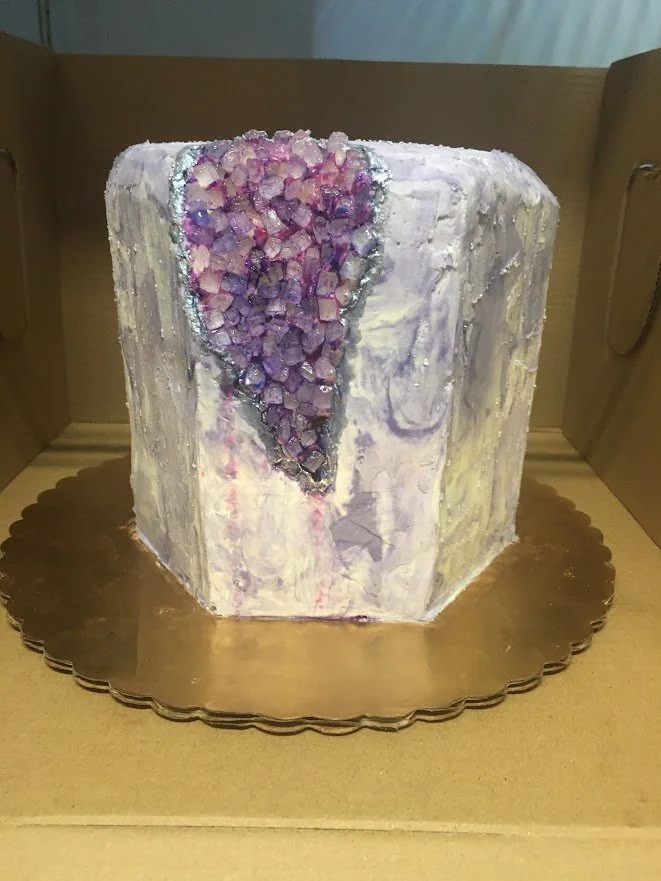 Geode Wedding Cake Hexagonal Hand Marbled Buttercream Large Gradient Tinted Sugar Crystal Hand Applied Metallic Silver Accent