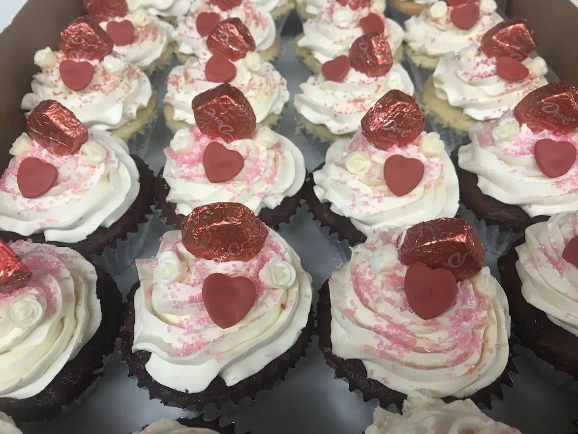 Large Valentine Cupcakes Fondant Hearts Wrapped Chocolate and Sugar Sprinkles