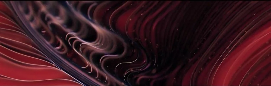 Abstract digital art featuring swirling lines and patterns in shades of red, black, and purple.