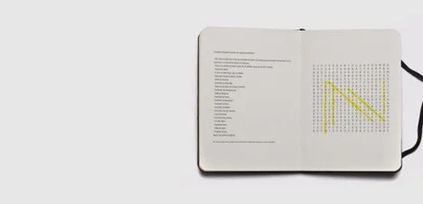 Open notebook with a list on the left page and a yellow line chart on the right page, on a light background.