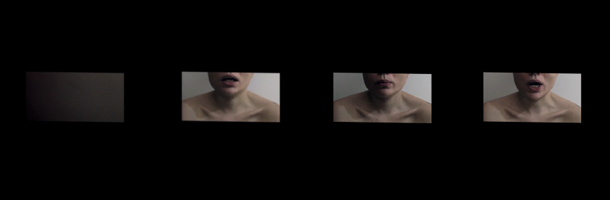 Sequence of four video frames showing a person's face and shoulders, with changing facial expressions, against a plain background.