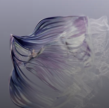 Close-up of a translucent, purple-tinted seashell with a smooth, spiraled surface.