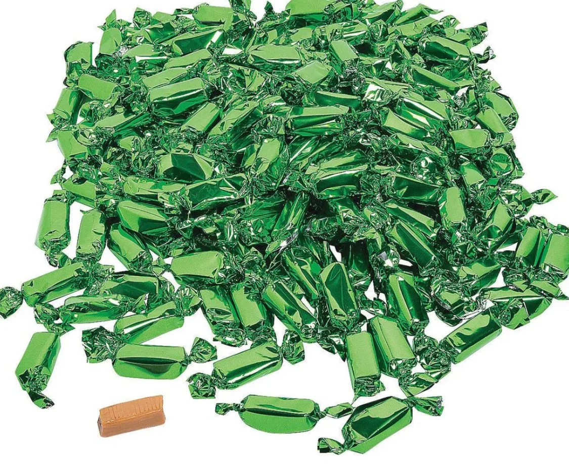Green Foil Wrapped Caramels - 2lb Bag