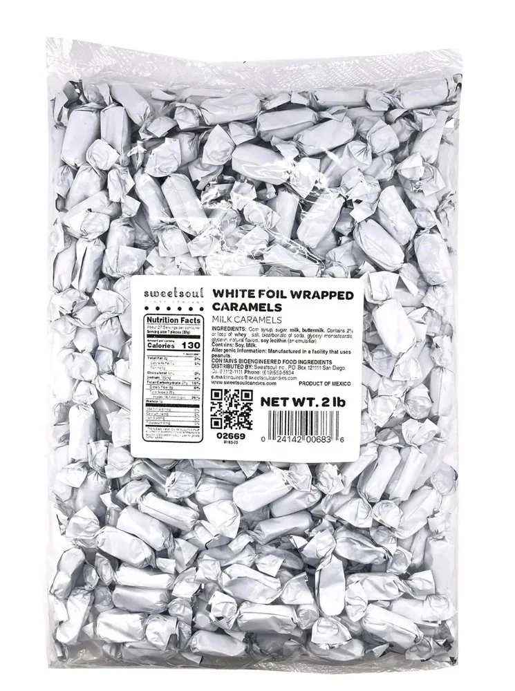 White Foil Wrapped Caramels - 2lb Bag