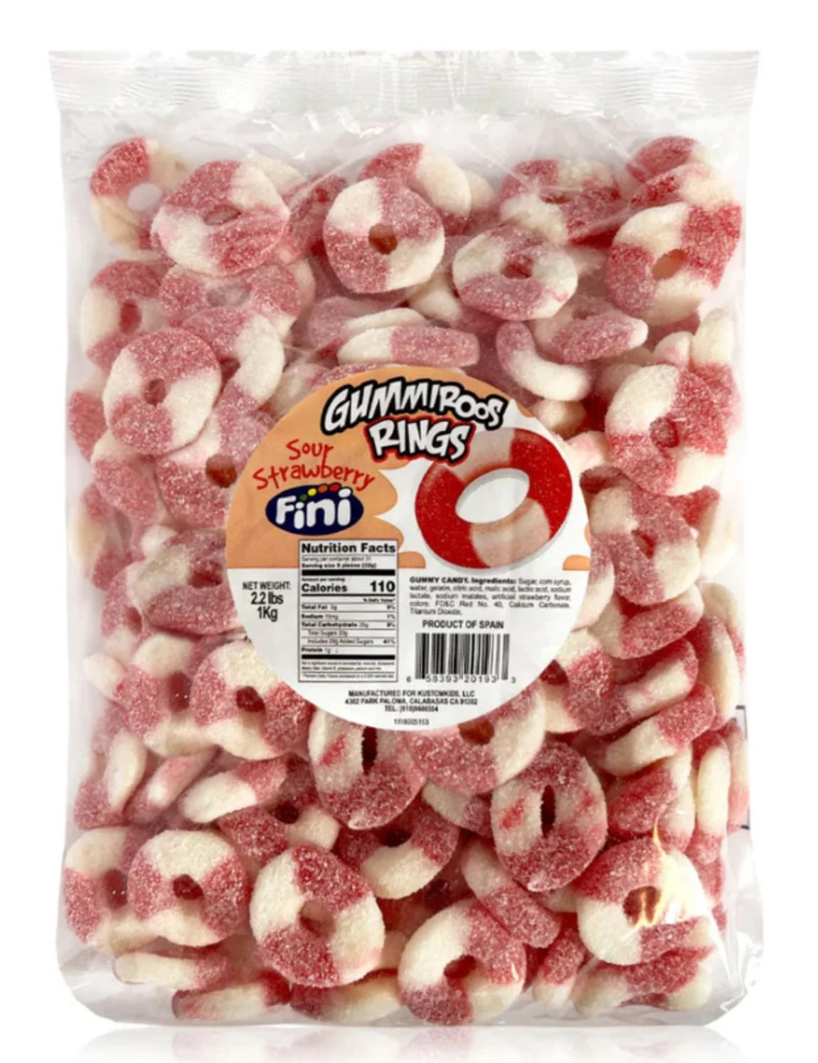 Sour Strawberry Rings - 2lb Bag