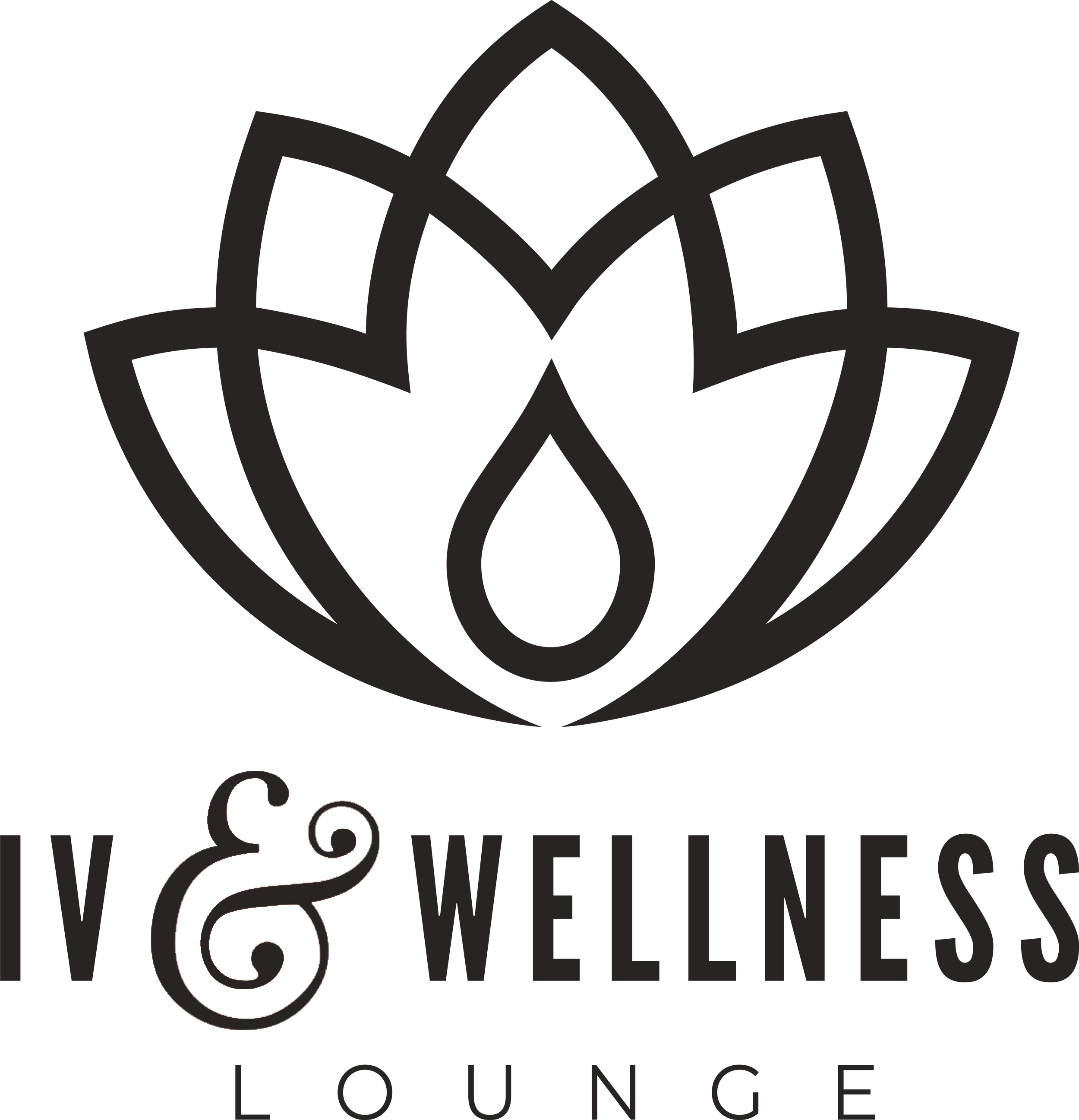 Black silhouette of a stylized flower with five petals and a central circle.