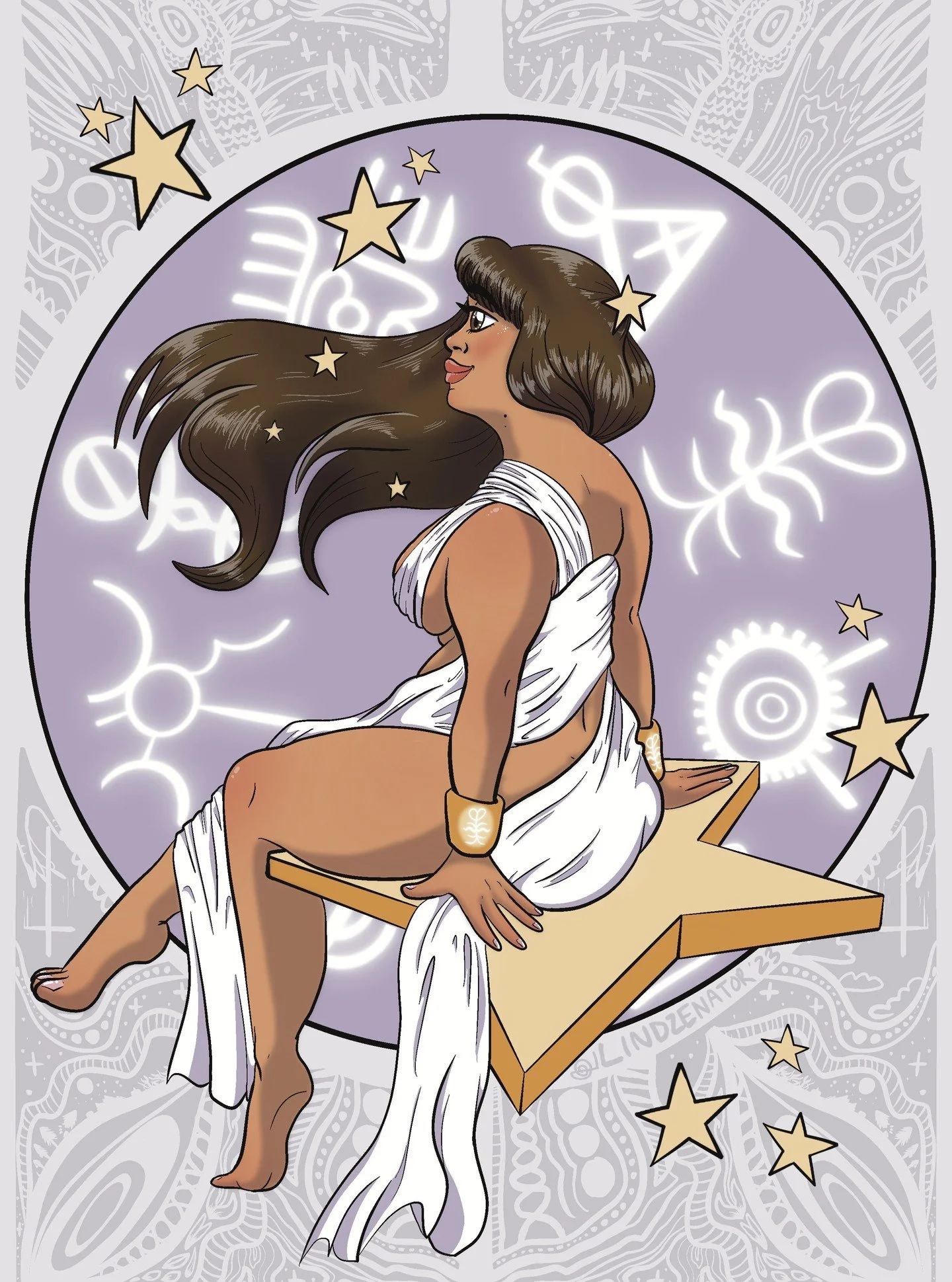 "Star Girl," digital artwork
Lindsey Danae Perez
IG: @LindzenatorDraws
website: https://linkin.bio/lindzenator/
Pride in Numbers Community Art Project

"This piece represents the way I have felt supported as an indigenous person since 