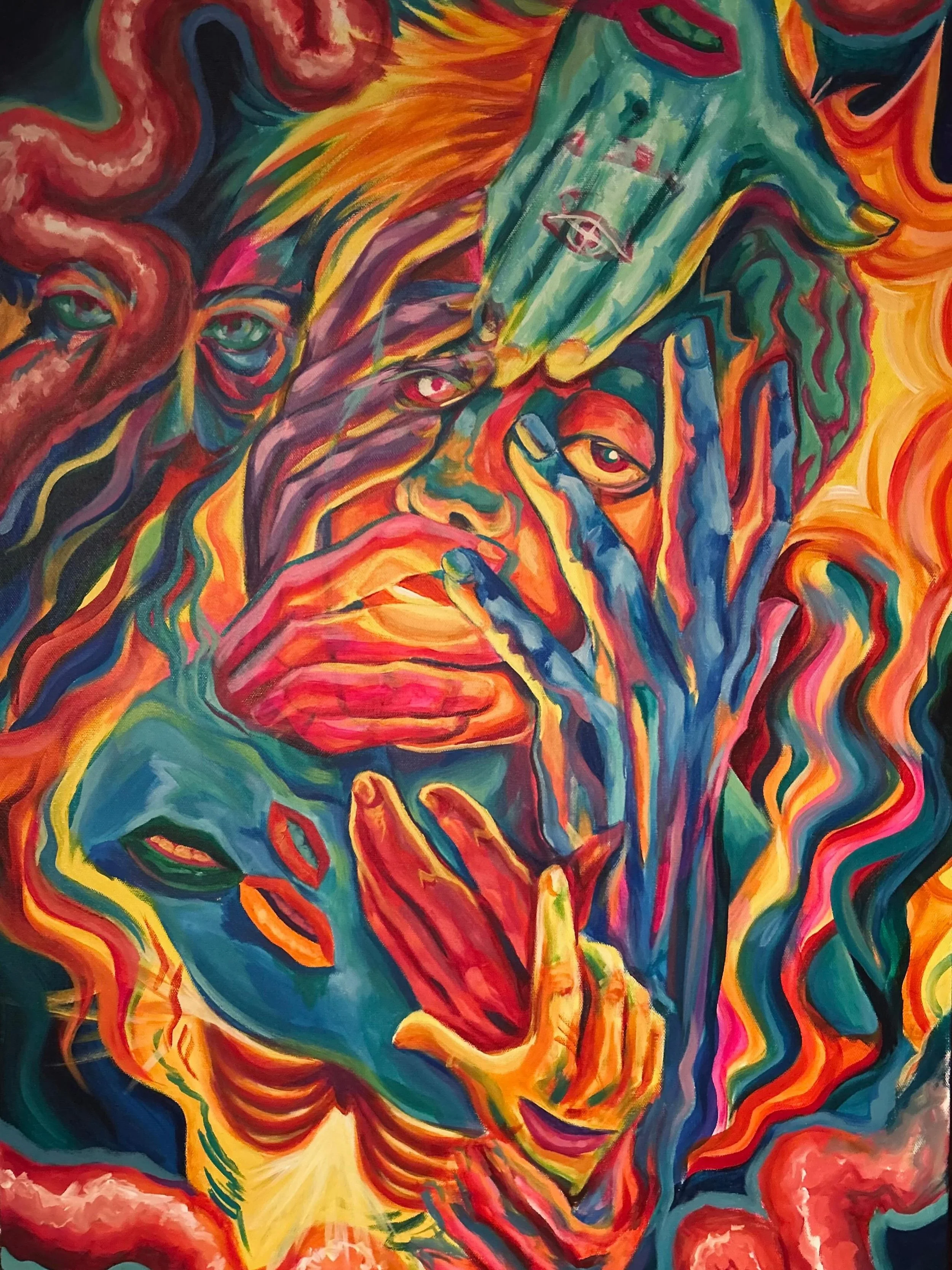 &ldquo;Speak for Yourself,&rdquo; painting
Skyler M Gresham
IG, Tumbler, Bluesky: @skyler_m_gresham
Pride in Numbers Community Art Project

&ldquo;Art is how I speak to myself. 

I think that people are complex in ways that, even in the queer communi