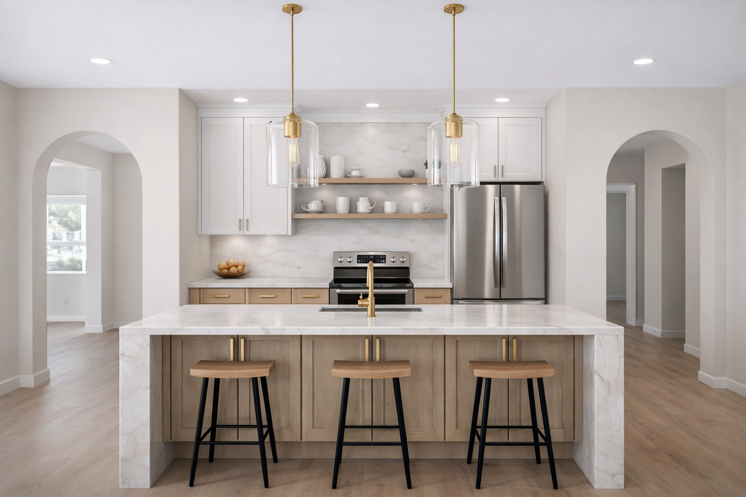AFTER | Rebuilt kitchen with a large island and open layout
