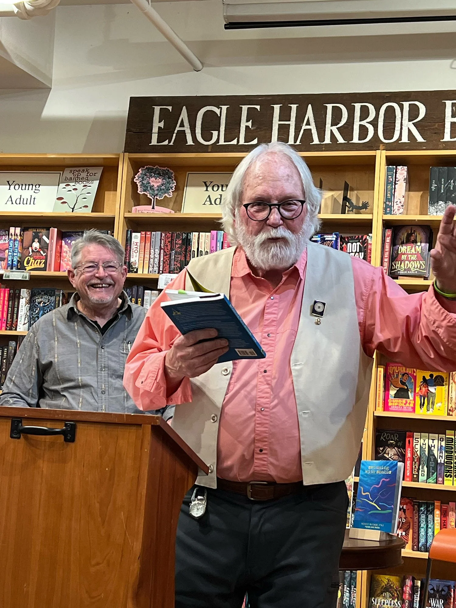 Robert Michael Pyle and James Dott reading Swimming with Snakes and Touch Wood at Eagle Harbor Books