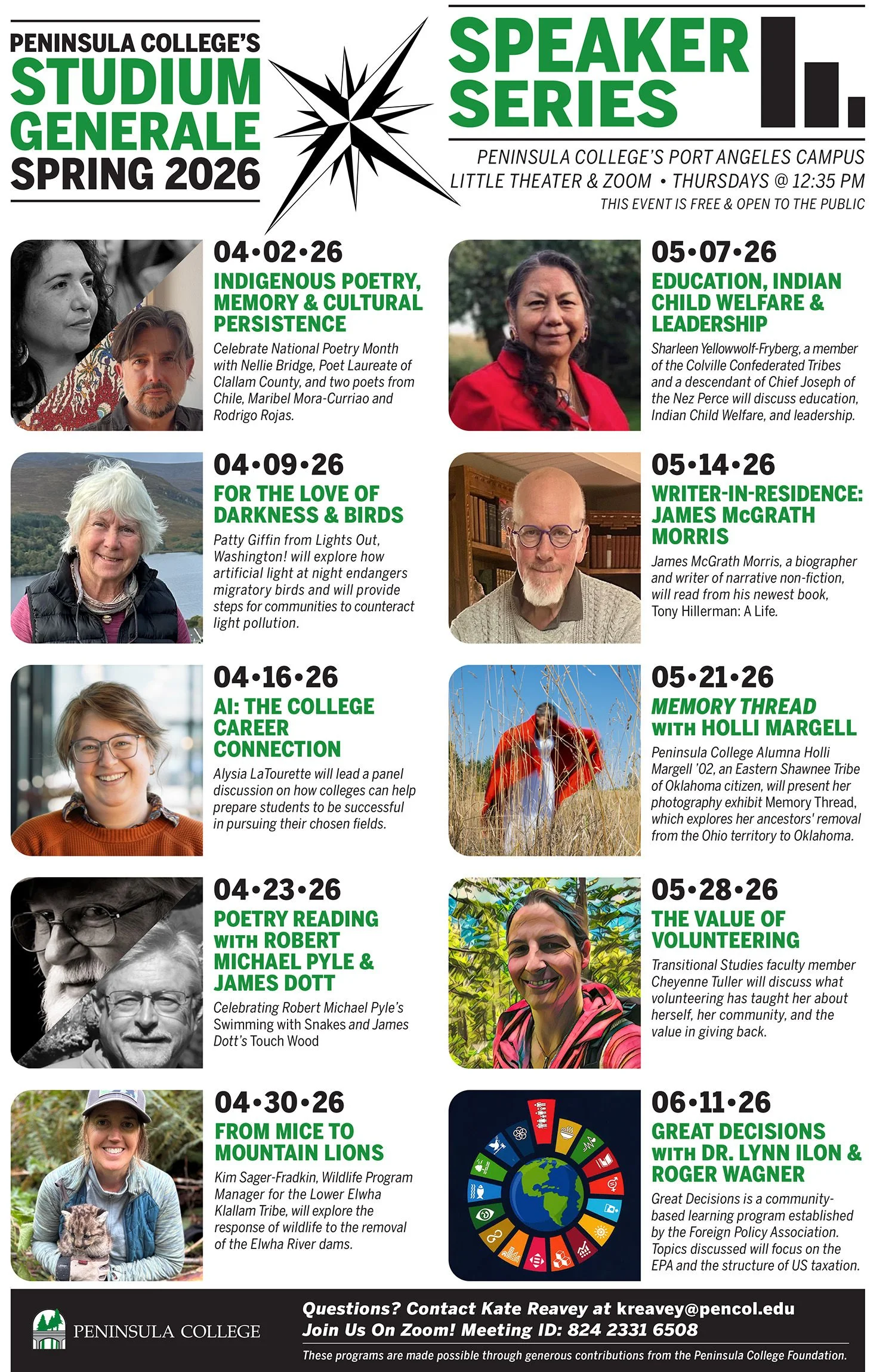 Peninsula College's Studium Generale Spring 2026 poster