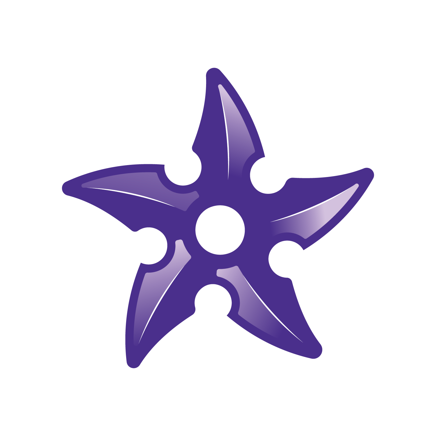 A purple shuriken, a traditional Japanese throwing star weapon, with five pointed blades and circular cutouts near the center.