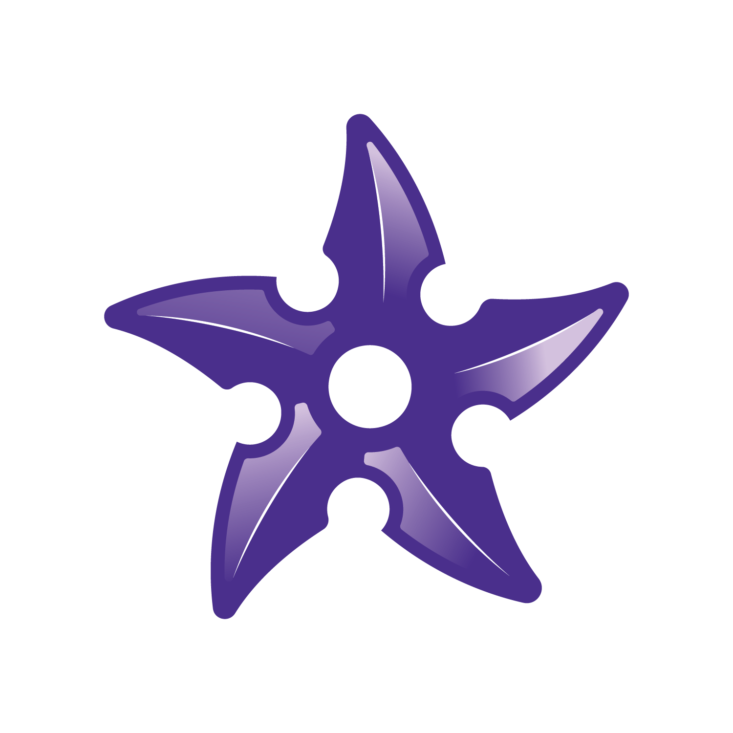 A purple, stylized shuriken or throwing star with five sharp, curved blades.