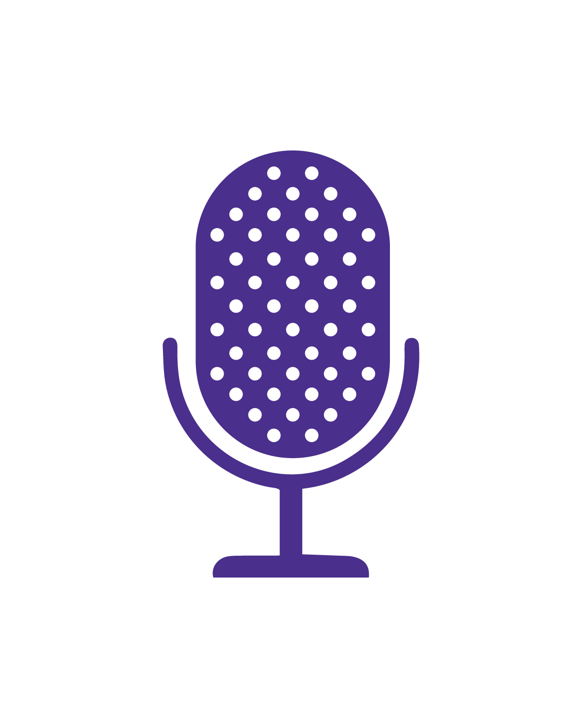 Simple illustration of a vintage-style microphone in purple.