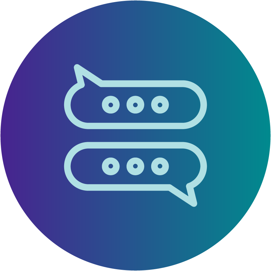 Icon of two speech bubbles, one above the other, on a circular gradient background
