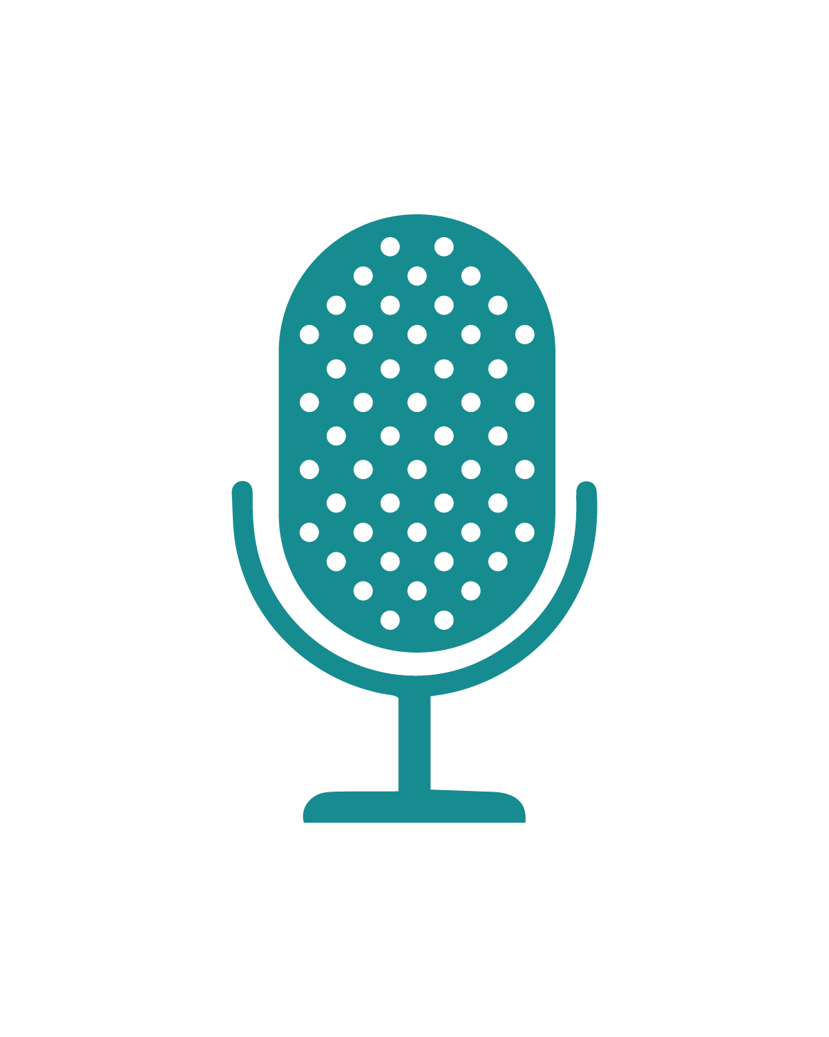 Icon of a vintage microphone with a rounded top and dotted pattern, on a stand.