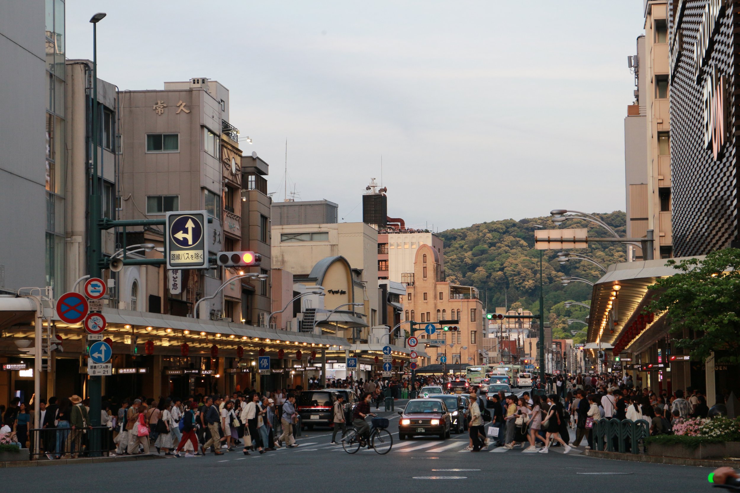 Kyoto City Downtown View Kawaramachi afternoon cloudy