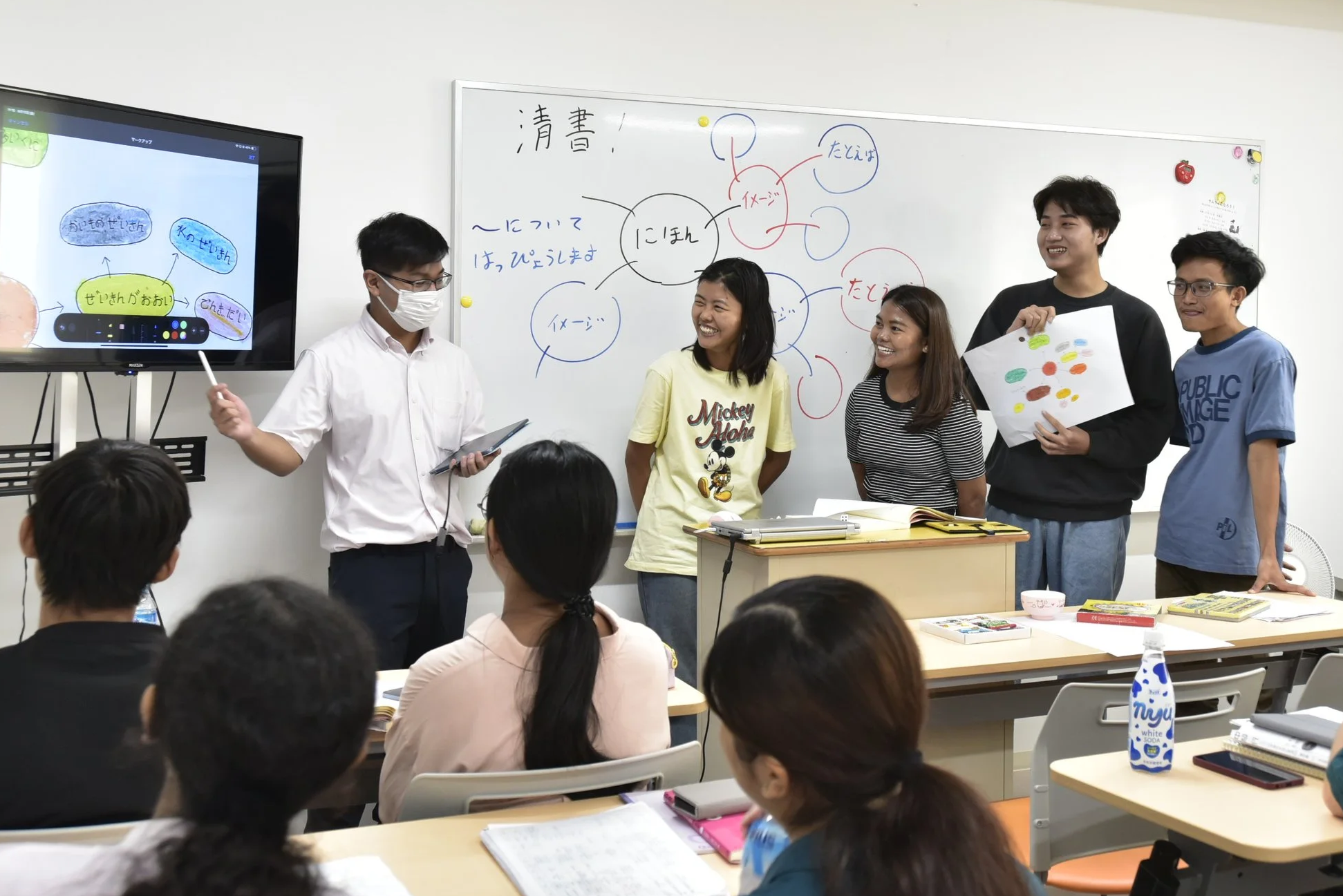 Kyoto Minsai Japanese Language School 京都民際日本語学校 teacher commenting on students presentation