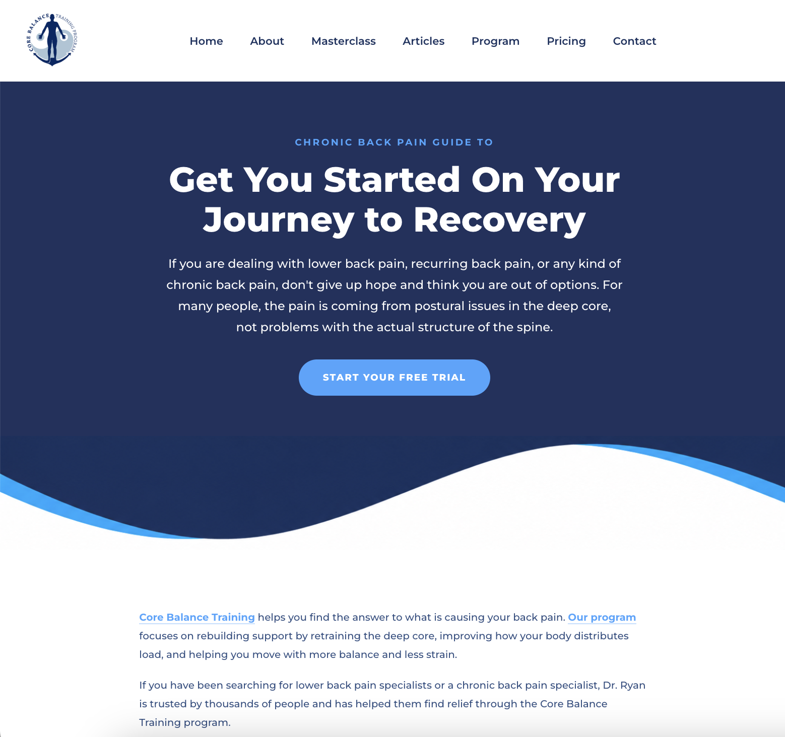 An SEO landing page for chronic back pain that I built.